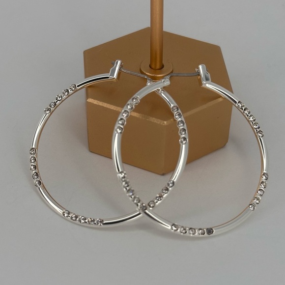 Silver Rhinestone Hoop Earrings • Sparkly Crystal Accent Hoops • NWT - Picture 7 of 15